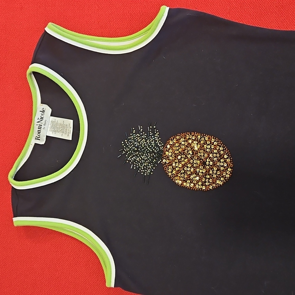 Ronni Nicole by Ouida Black sleeveless Dress Pineapple Sequin Beaded Graphic Med - Picture 3 of 9